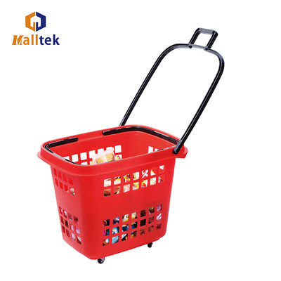 Handle Rolling Shopping Baskets With PU Wheels For Supermarket