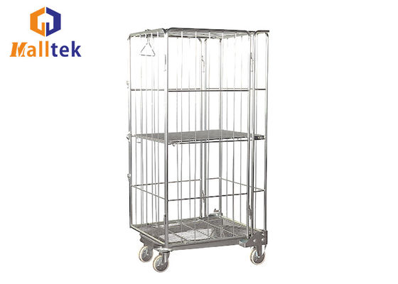 Powder Coated Finish Logistics Trolley Transport Foldable Rolling Cage Storage