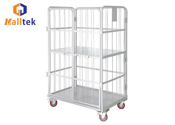 Powder Coated Finish Logistics Trolley Transport Foldable Rolling Cage Storage